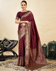 Royal Maroon Banarasi Silk Saree with Golden Zari Weaving