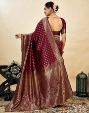 Royal Maroon Banarasi Silk Saree with Golden Zari Weaving