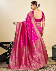 Radiant Pink Banarasi Silk Saree with Golden Zari Weaving