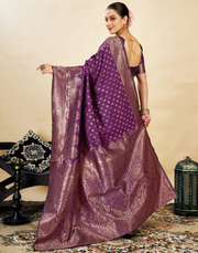 Opulent Wine Banarasi Silk Saree with Golden Zari Weaving