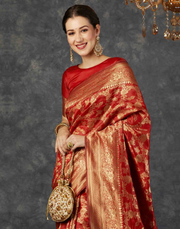 Kemp Red Banarasi Silk Saree with Intricate All-over Zari Weave