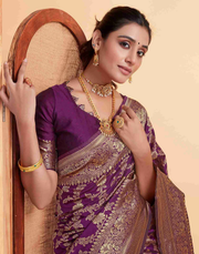 Elegant Wine Banarasi Silk Saree with Intricate Zari Weave