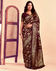 Majestic Maroon Banarasi Silk Saree with Golden Zari Weaving