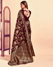Majestic Maroon Banarasi Silk Saree with Golden Zari Weaving