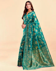 Rama Green Banarasi Silk Saree with Golden Zari Weaving