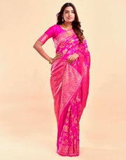 Rani Pink Banarasi Silk Saree with Golden Zari Weaving