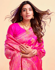 Rani Pink Banarasi Silk Saree with Golden Zari Weaving