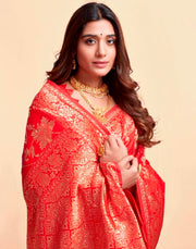 Radiant Red Banarasi Silk Saree with Golden Zari Weaving