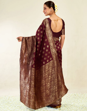 Regal Maroon Banarasi Silk Saree with Grand Golden Zari Weaving