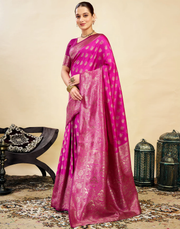 Vibrant Rani Pink Banarasi Silk Saree with Luxurious Zari Weaving