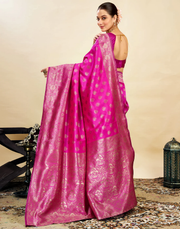 Vibrant Rani Pink Banarasi Silk Saree with Luxurious Zari Weaving