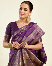 Opulent Wine Banarasi Silk Saree with Luxurious Golden Zari Weaving