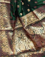 Regal Bottle Green Banarasi Silk Saree with Golden Zari Weaving