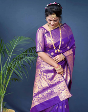 Majestic Violet Banarasi Silk Saree with Luxurious Zari Weaving
