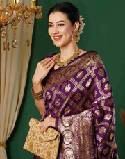 Luxurious Wine-Colored Banarasi Silk Saree