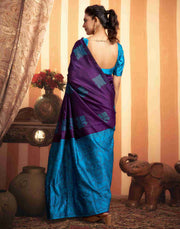 Majestic Purple & Blue Banarasi Silk Saree with Woven Floral Motifs