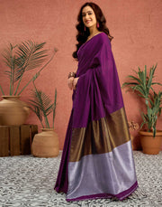 Elegant Purple Silk Saree with Dual-Tone Zari Border