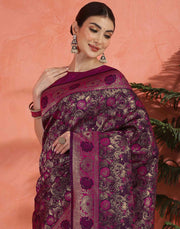 Royal Magenta Banarasi Silk Saree with Golden Zari Weaving