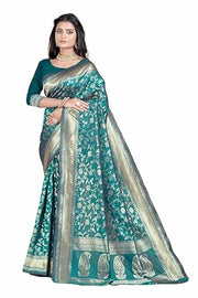 Teal Green Banarasi Silk Saree with Antique Zari Weave