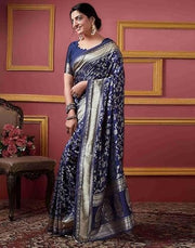 Midnight Blue Banarasi Silk Saree with Antique Gold Zari