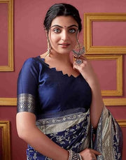 Midnight Blue Banarasi Silk Saree with Antique Gold Zari