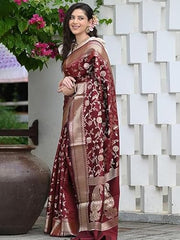 Regal Maroon Banarasi Silk Saree with Antique Zari Weave