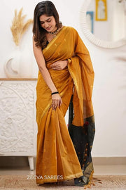 Mustard and Black Dual-Tone Cotton Silk Saree