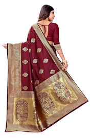 Grand Maroon Banarasi Silk Saree with All-Over Golden Butta Motifs