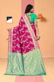 Radiant Cyan Banarasi Silk Saree with Golden Zari Weaving