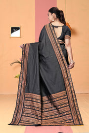 Sophisticated Charcoal Grey Banarasi Silk Saree with Copper Zari