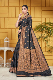 Exquisite Black and Bronze Banarasi Silk Saree