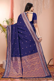 Majestic Indigo Blue Banarasi Silk Saree with Copper Zari