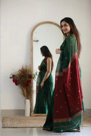 Ruby Red & Forest Green Handloom Saree