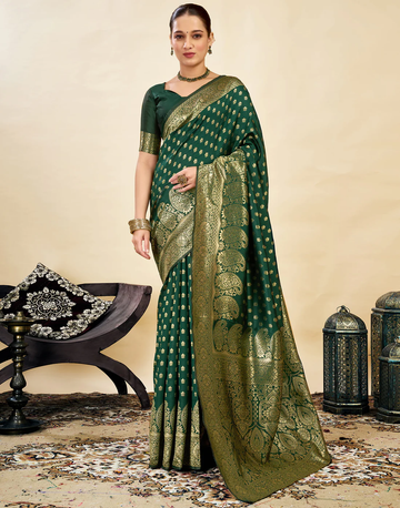 Regal Bottle Green Banarasi Silk Saree with Golden Zari Weaving