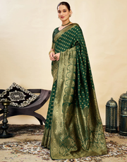 Regal Bottle Green Banarasi Silk Saree with Golden Zari Weaving