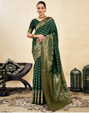 Regal Bottle Green Banarasi Silk Saree with Golden Zari Weaving