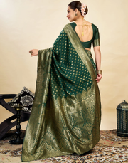 Regal Bottle Green Banarasi Silk Saree with Golden Zari Weaving