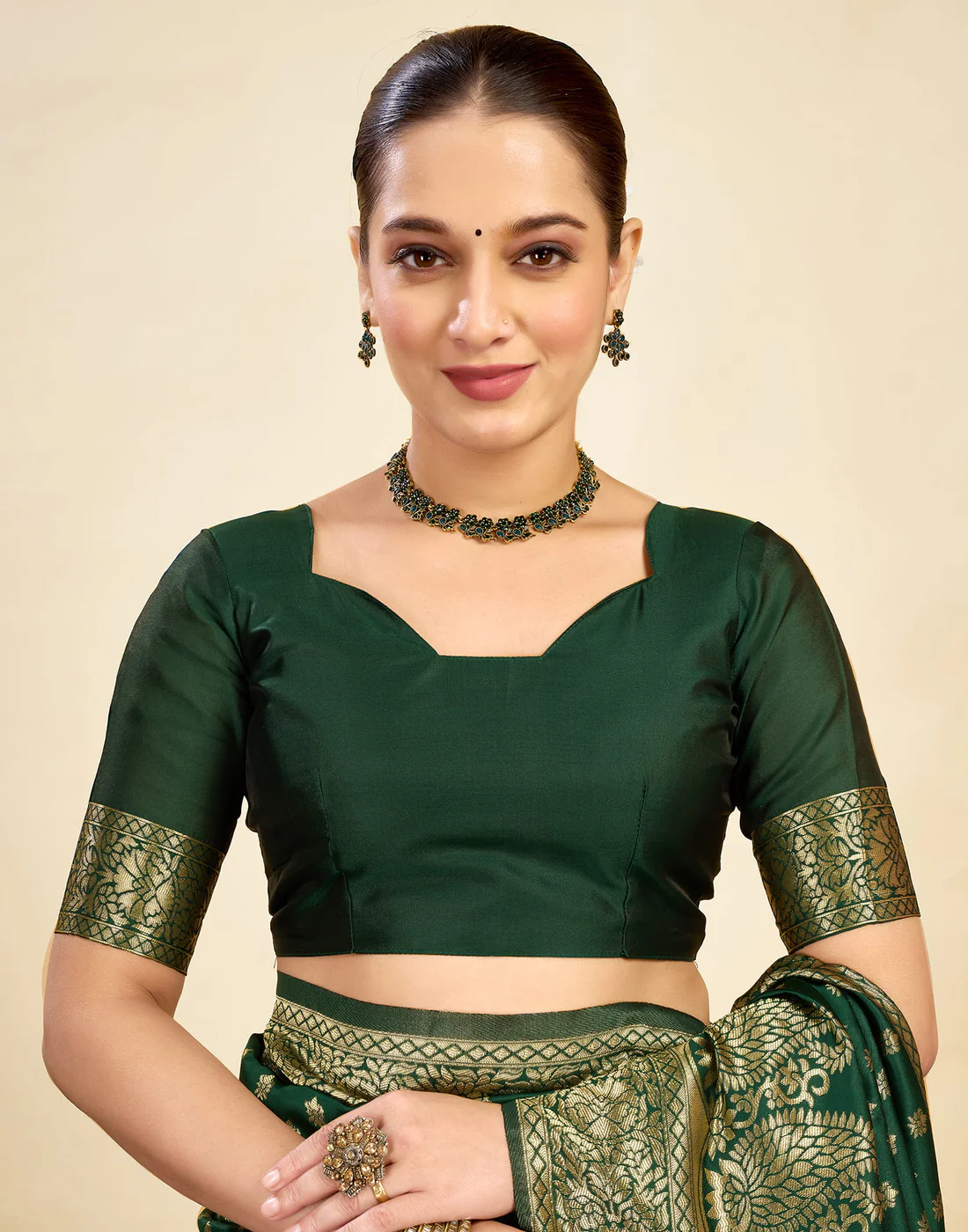 Regal Bottle Green Banarasi Silk Saree with Golden Zari Weaving