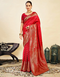 Vibrant Red Banarasi Silk Saree with Golden Zari Weaving