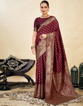 Royal Maroon Banarasi Silk Saree with Golden Zari Weaving