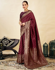 Royal Maroon Banarasi Silk Saree with Golden Zari Weaving