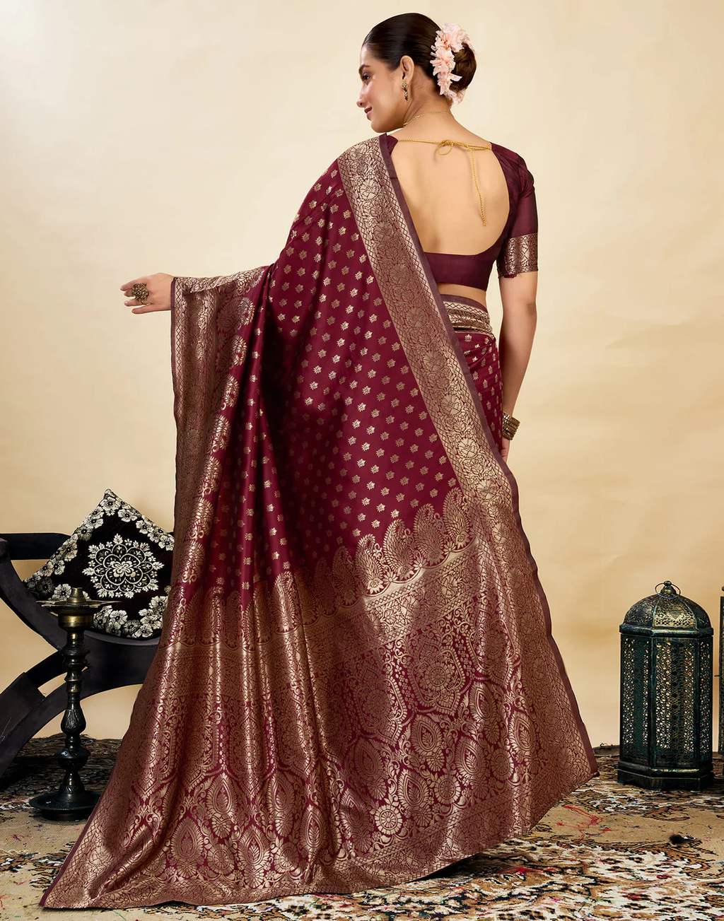 Royal Maroon Banarasi Silk Saree with Golden Zari Weaving