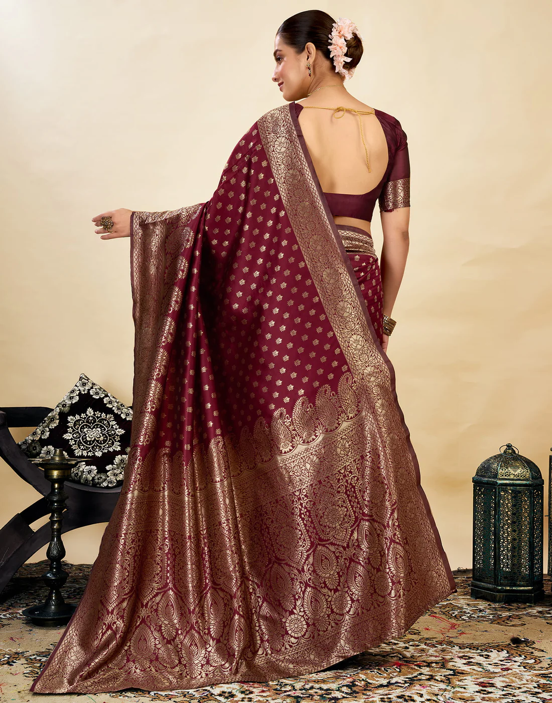 Royal Maroon Banarasi Silk Saree with Golden Zari Weaving