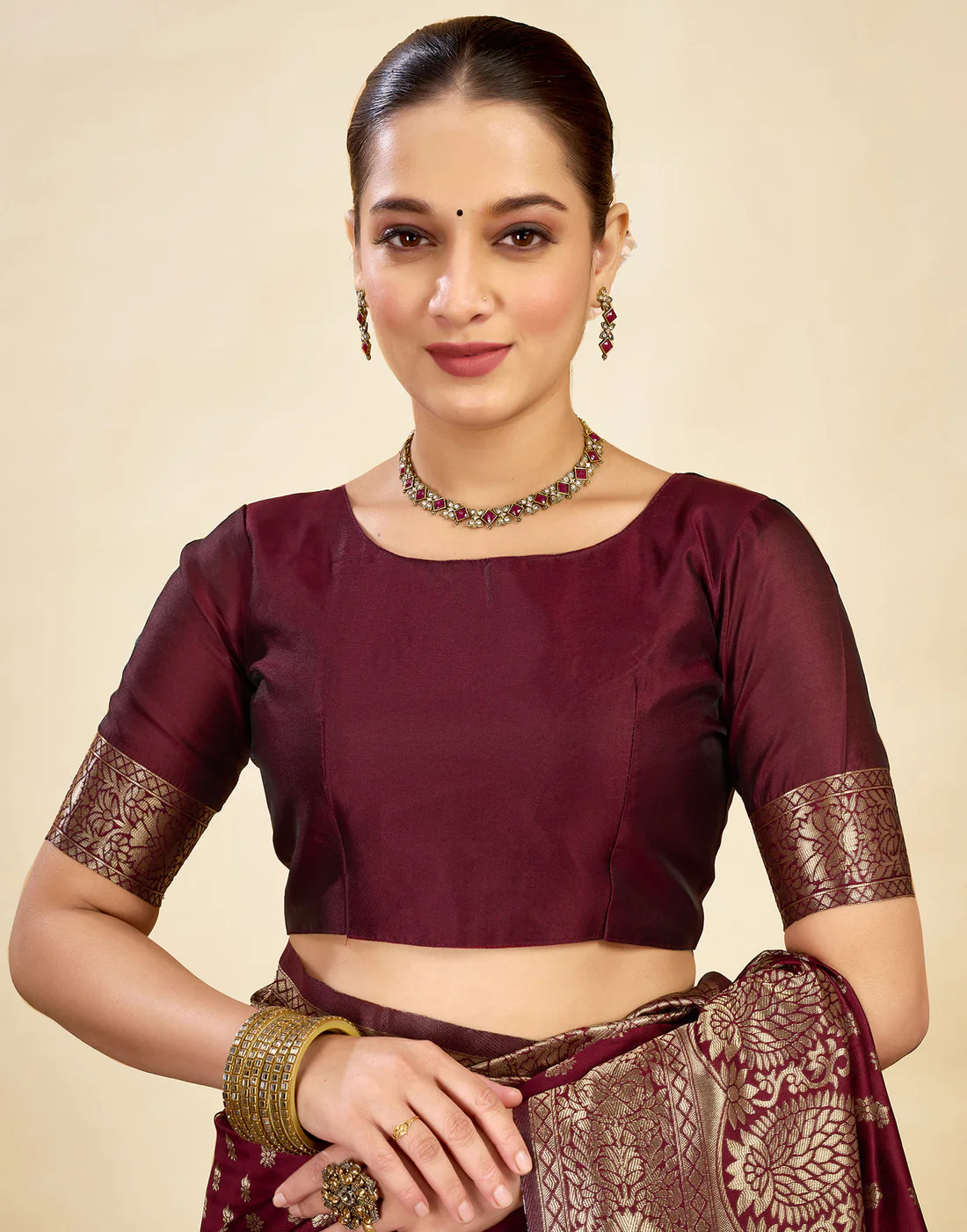 Royal Maroon Banarasi Silk Saree with Golden Zari Weaving