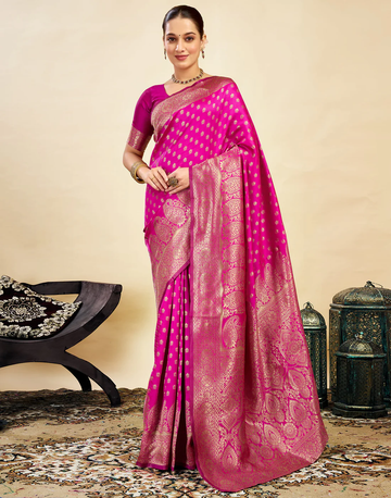 Radiant Pink Banarasi Silk Saree with Golden Zari Weaving