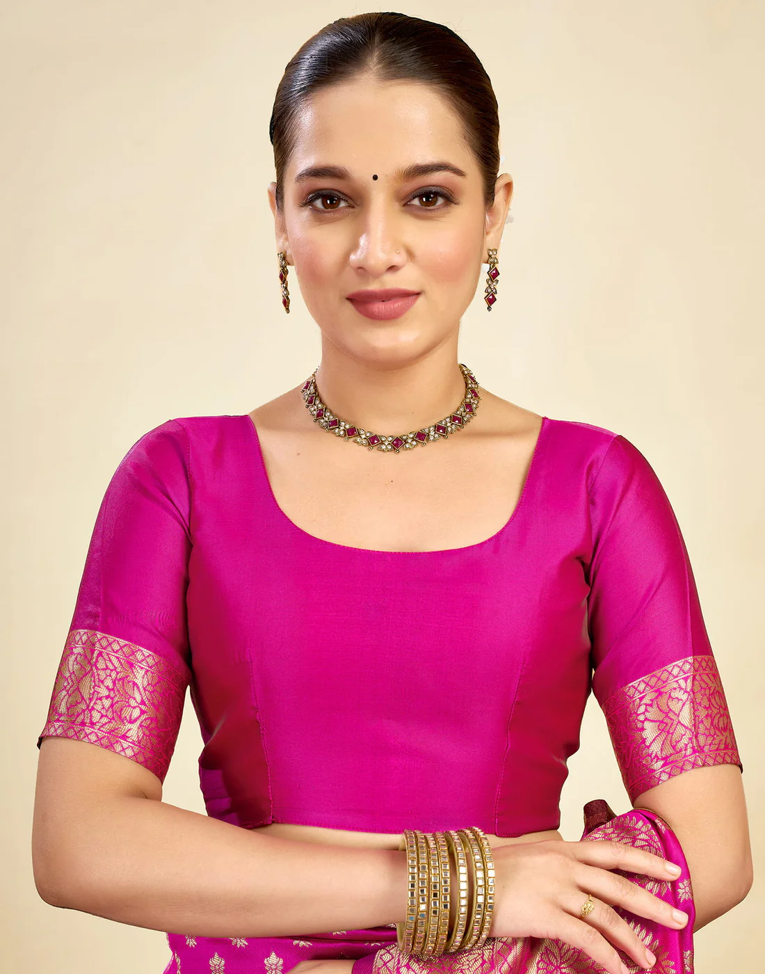 Radiant Pink Banarasi Silk Saree with Golden Zari Weaving