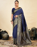 Regal Navy Blue Banarasi Silk Saree with Golden Zari Weaving
