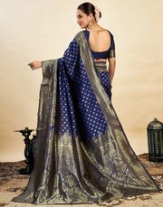 Regal Navy Blue Banarasi Silk Saree with Golden Zari Weaving
