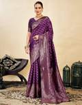 Opulent Wine Banarasi Silk Saree with Golden Zari Weaving