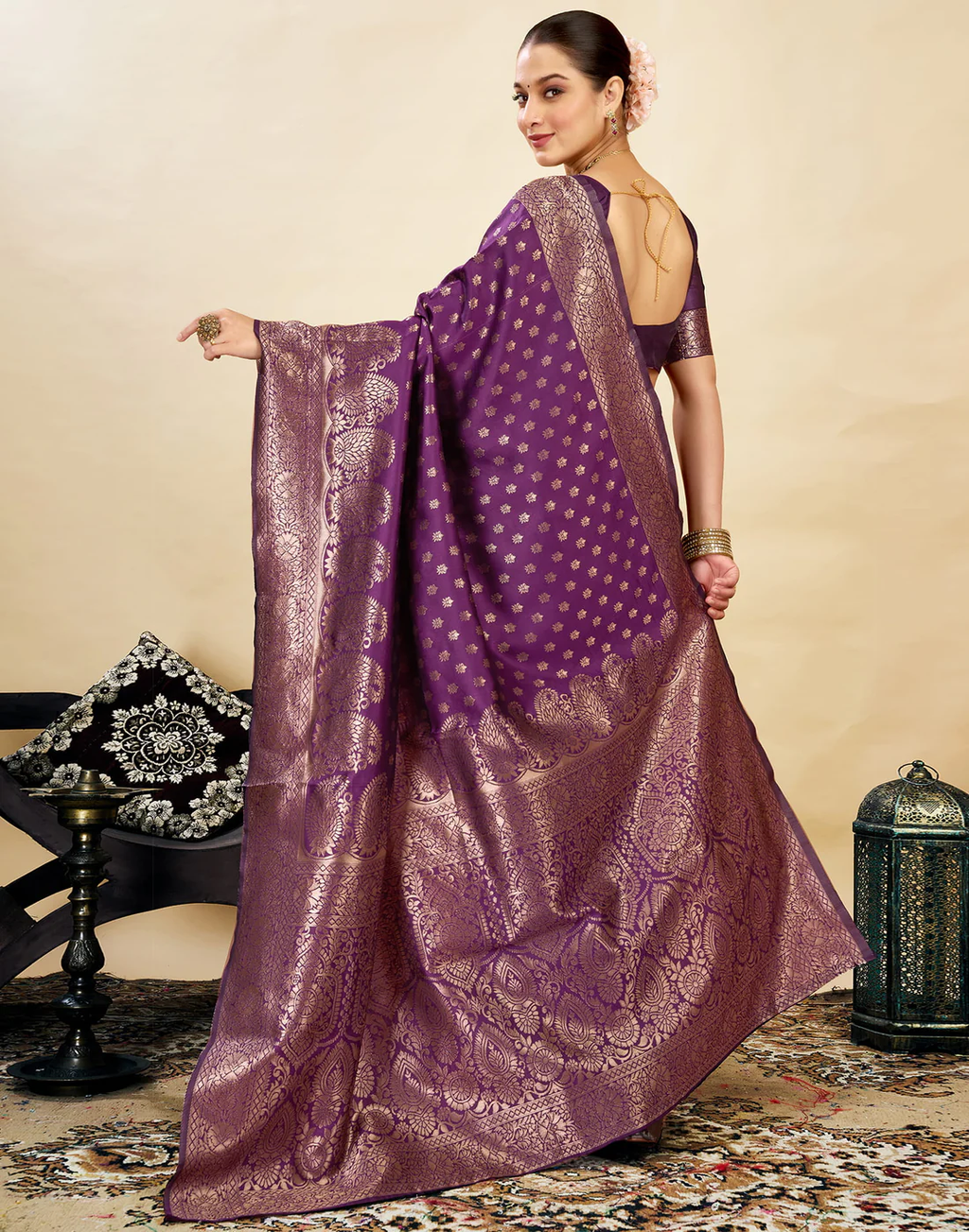Opulent Wine Banarasi Silk Saree with Golden Zari Weaving